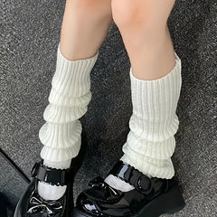 Solid Knitted Leg Warmers Knee High Socks Women's Stockings