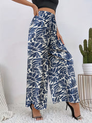 Leopard Print Wide Leg Pants High Waist Casual Elastic Women's Clothing
