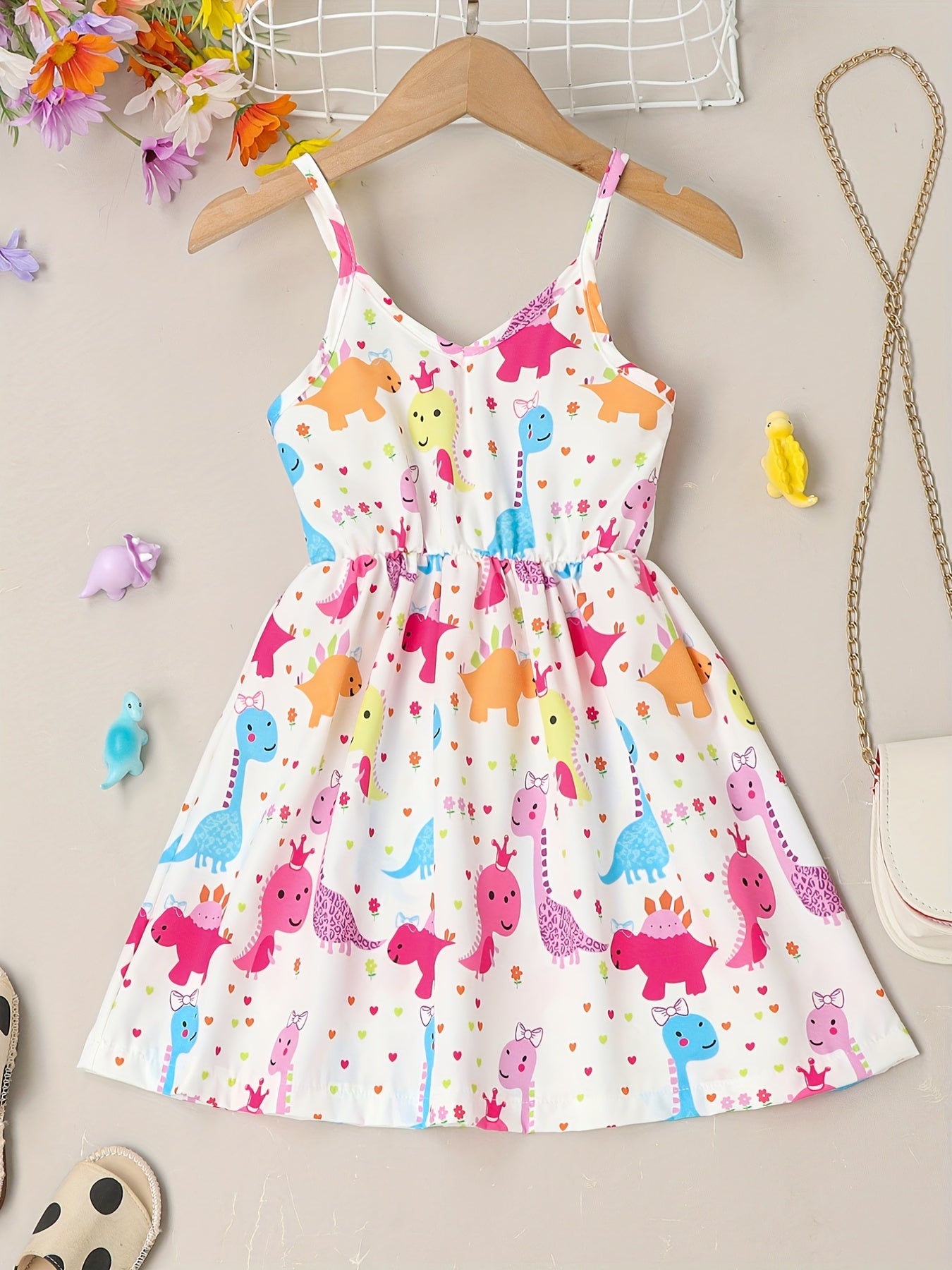 Girls Cartoon Animal Print Sundress V-Neck Party Dress