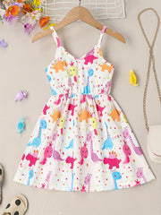 Girls Cartoon Animal Print Sundress V-Neck Party Dress