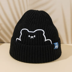 Cartoon Pattern Hat Bear Beanie Hat Warm Soft Knitted Hat For Women