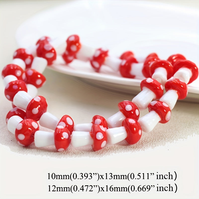 10pcs Red Mushroom Lampwork Glass Loose Beads For DIY Crafts Jewelry Making