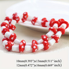 10pcs Red Mushroom Lampwork Glass Loose Beads For DIY Crafts Jewelry Making