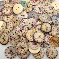 50pcs 20mm Vintage Wooden Clock Buttons Two Holes Round Sewing