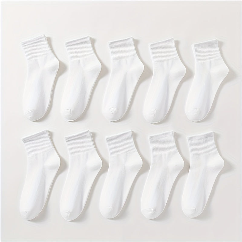 10 Pairs Solid Socks Comfy & Breathable Women's Stockings