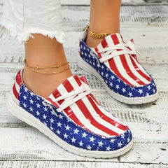 American Flag Printed Canvas Flat Sneakers for Women