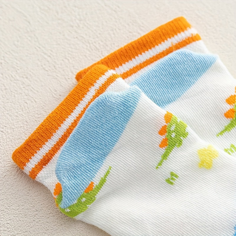 5Pairs Boys Dinosaur Pattern Ankle Socks Mesh Breathable Spring Autumn Summer