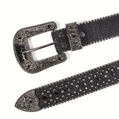 Sparkle Rhinestone Western Cowboy Leather Belt for Jeans Dress