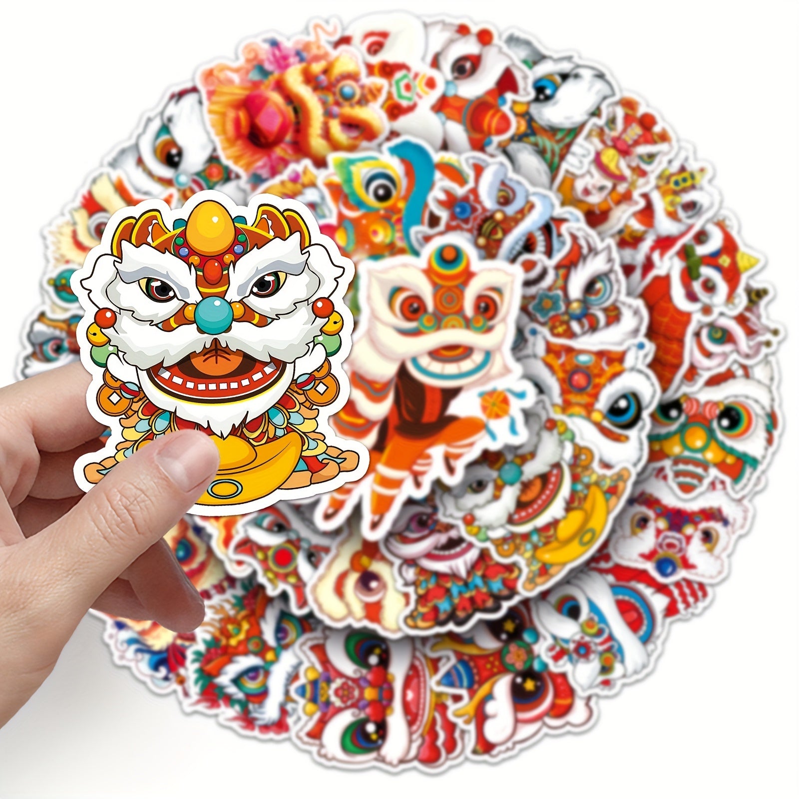 50pcs Lion Dance Cartoon Stickers Chinese Traditional Culture Luggage Decoration