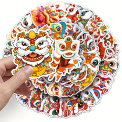 50pcs Lion Dance Cartoon Stickers Chinese Traditional Culture Luggage Decoration