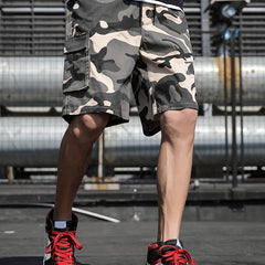Men's Camo Cargo Shorts Elastic Waist Drawstring Outdoor Summer Shorts