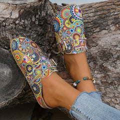 Women's Ethnic Canvas Skate Shoes Closed Toe Slip On Slide Shoes