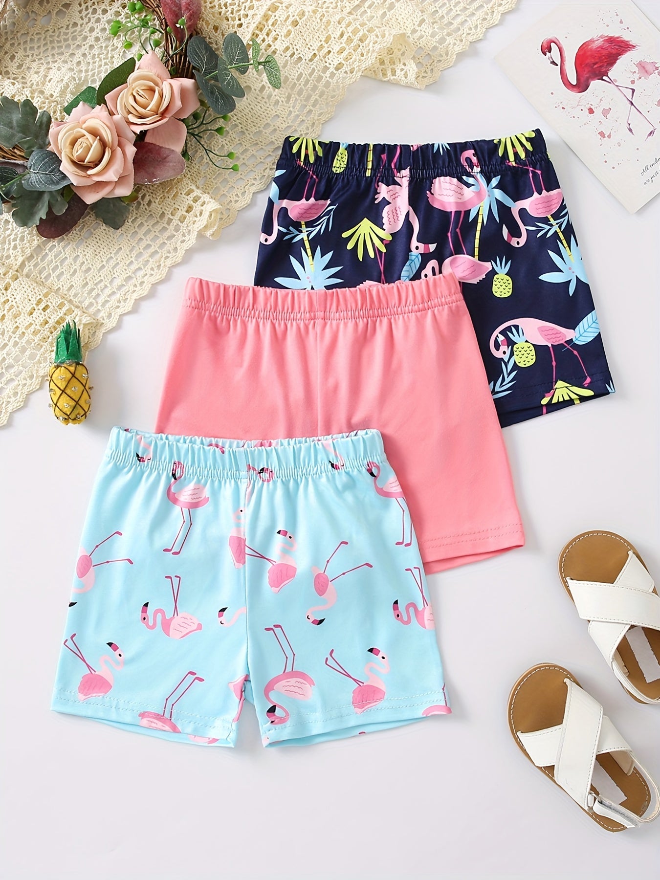 3pcs Little Girls' Cartoon Print Safety Set Pink Navy Set