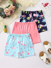 3pcs Little Girls' Cartoon Print Safety Set Pink Navy Set