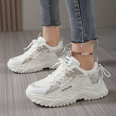 Women's Chunky Faux Leather Sneakers Soft Comfortable Running Shoes