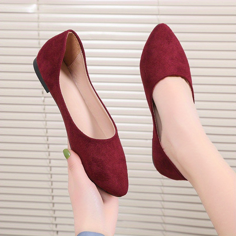 Women's Pointed Toe Ballet Flats Micro Suede Slip On Shoes