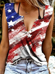 Flag Print Tank Top Sleeveless V Neck Tank Top