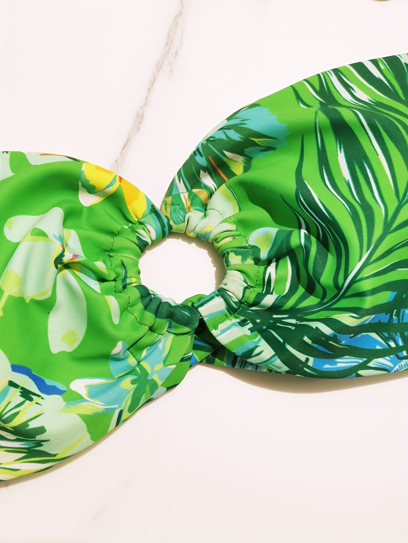 Tropical Plant Leaf & Flower Print Bandeau Two Piece Bikini Set