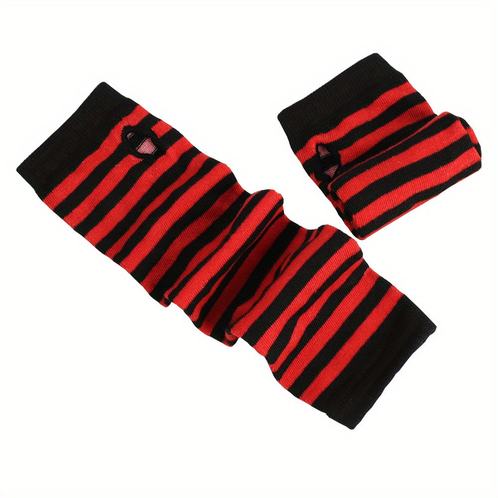 Y2K Striped Fingerless Long Glove Candy Party COSPLAY Wrist Cover Sleeves