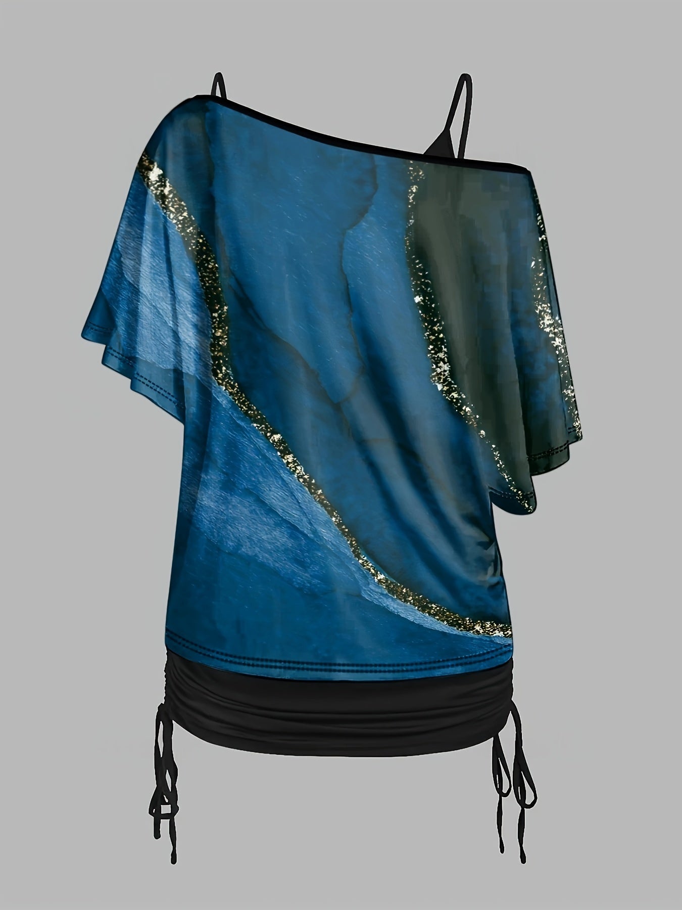 Women's Plus Marble Print One Shoulder Top & V Neck Cami Outfit