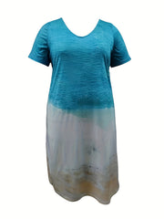 Ombre Print V Neck Short Sleeve Dress
