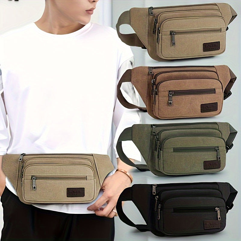 Men's Canvas Waist Bag Outdoor Mobile Chest Running Sports Waist Bag