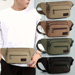 Men's Canvas Waist Bag Outdoor Mobile Chest Running Sports Waist Bag