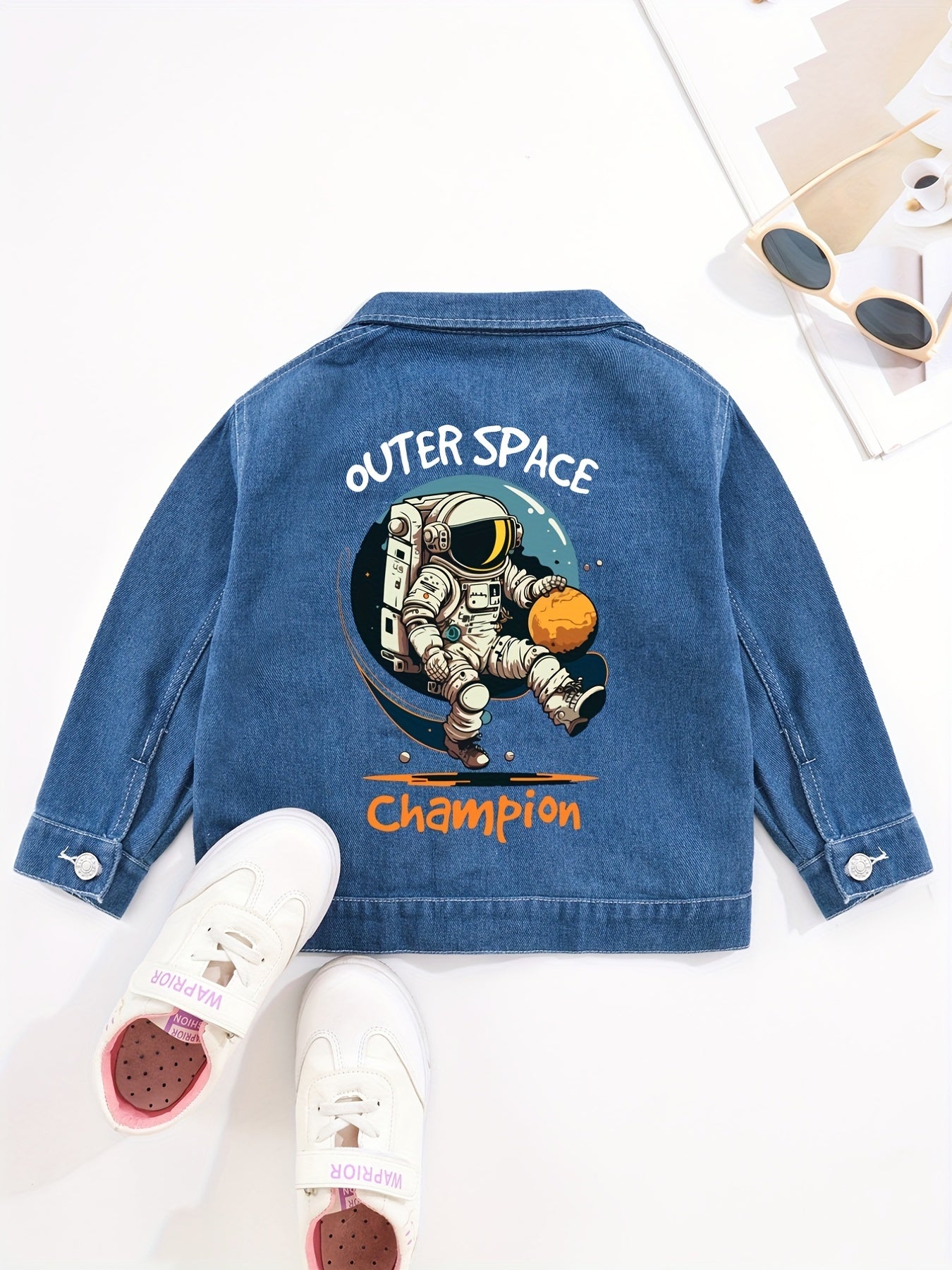 Boys Astronaut Print Denim Jacket Long Sleeve Coat