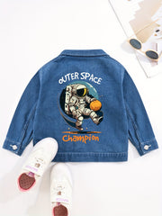 Boys Astronaut Print Denim Jacket Long Sleeve Coat