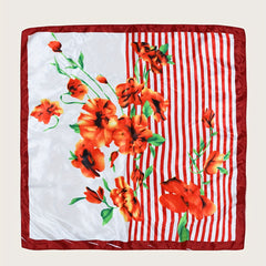 Flower Print Striped Bandana Classic Shawl Satin Square Scarf Neckerchief