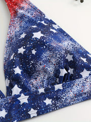 American Flag Print Bikini Set Glitter 2 Piece Swimwear