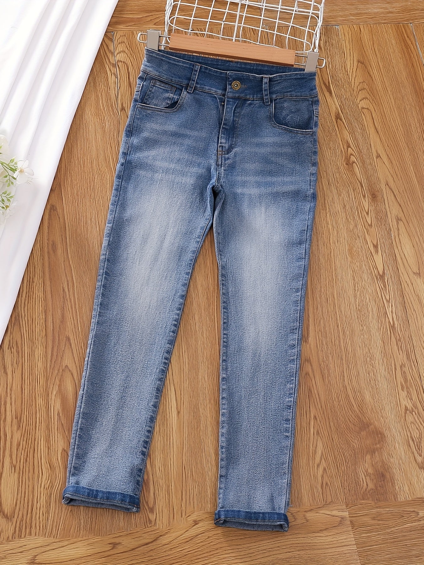 Girls Slim Fit Denim Pants - Classic Straight Leg Jeans for Kids