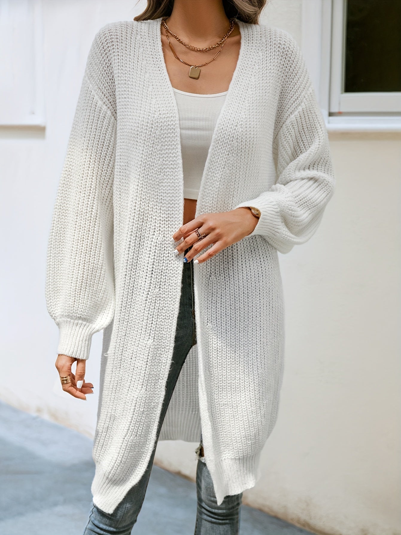 Ribbed Knit Open Front Cardigan