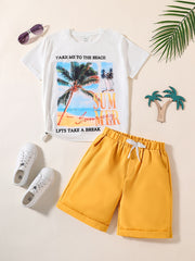 Boys 2pcs Beach Print T Shirt & Shorts Set for Summer Kids