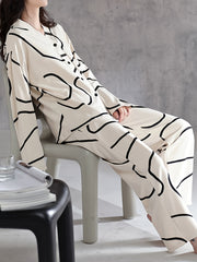 Geometric Pattern Pajama Set Long Sleeve Top & Pants
