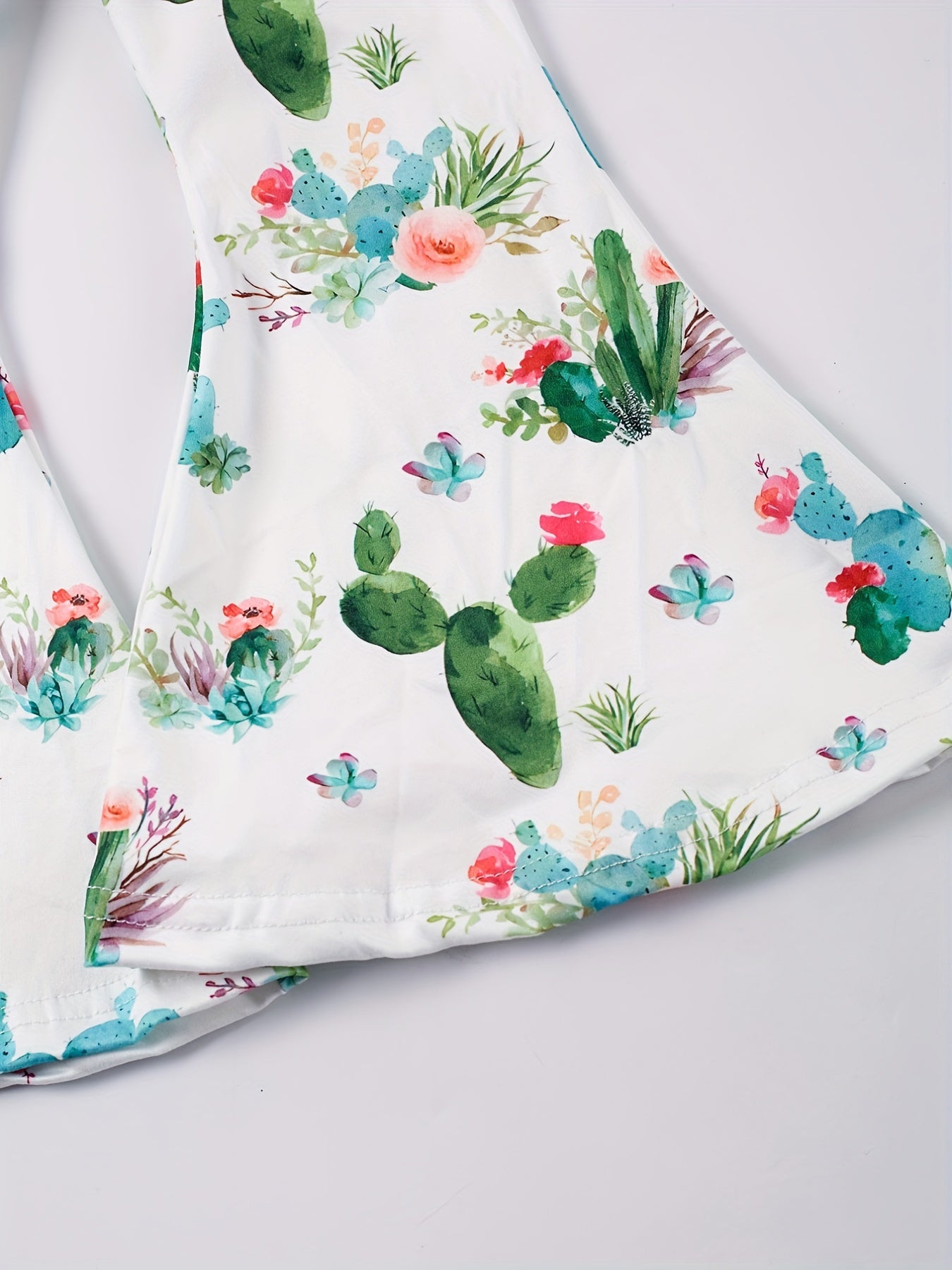 Girls Cartoon Cactus Slim Flare Leg Pants