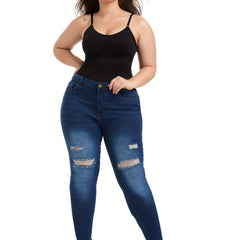Plus Ripped Button Fly High Rise Tapered Jeans