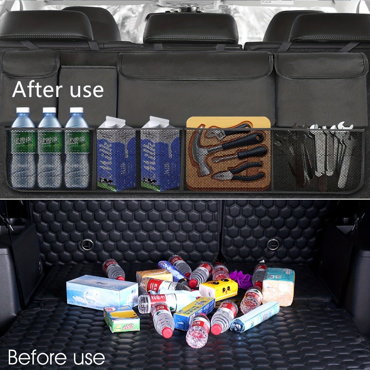 8-Pocket Car Trunk Organizer with Adjustable Straps