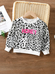 Leopard Letter Print Sweatshirt Round Neck Long Sleeve