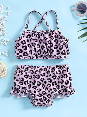 Leopard Print 2pcs Swimsuit Set For Girls Comfy Bathing Suit