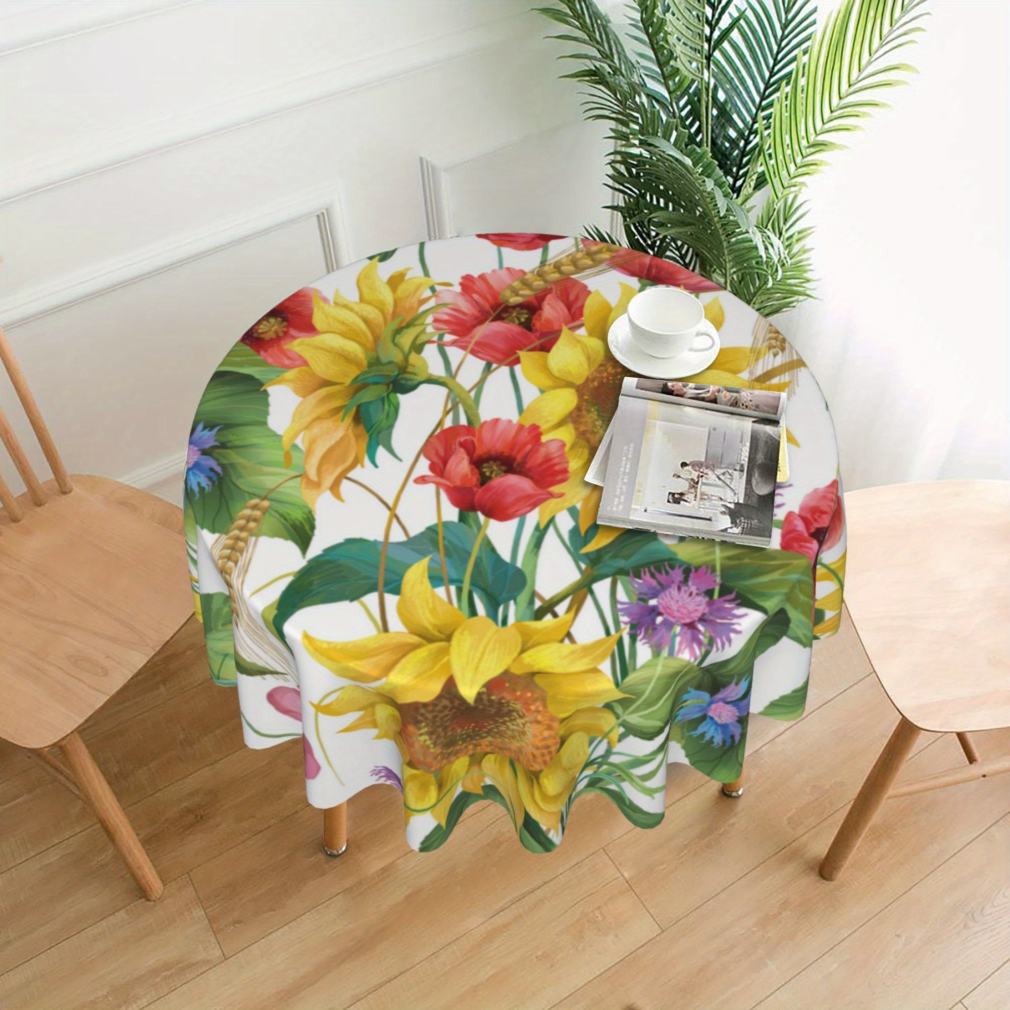 Vintage Bohemian Style Sunflower Tablecloth 60 Inch