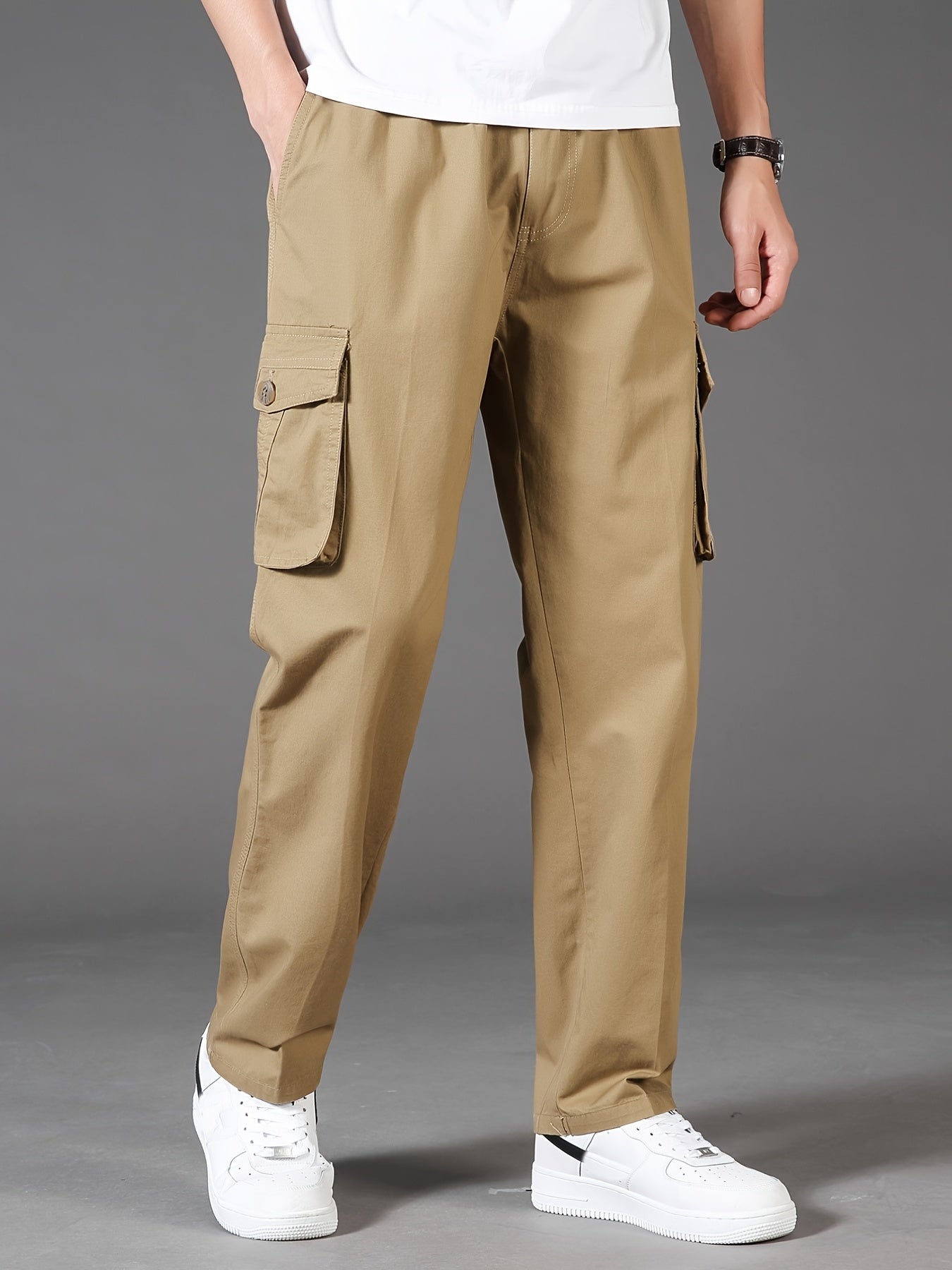 Men's High Waist Cargo Pants Workout Casual Pants With Pockets