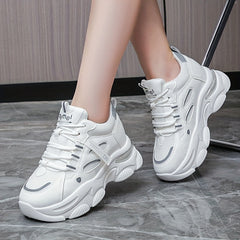 Women's Chunky Sneakers Hidden Heel Breathable Lace-up Comfy Thick Bottom Shoes