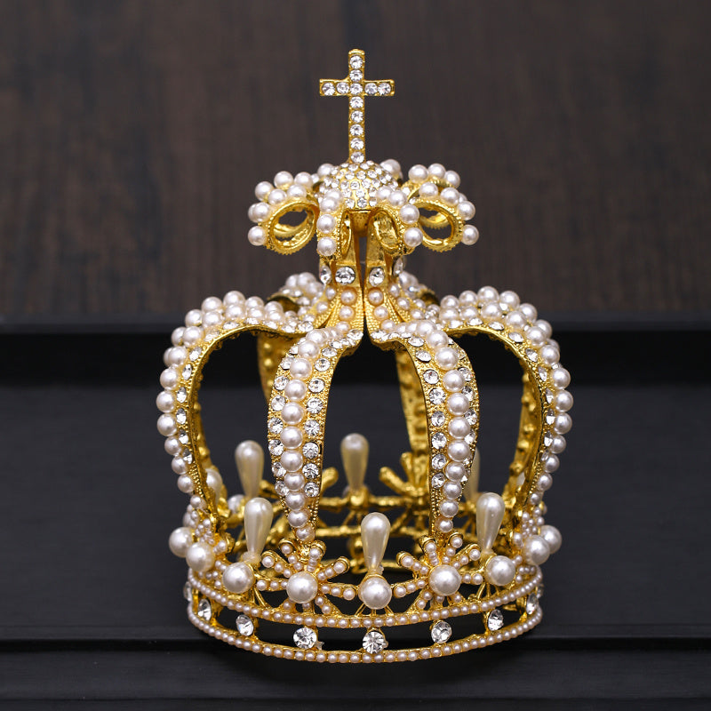 Baroque Crystal Faux Pearl Crown Tiara Women Wedding Hair Accessories