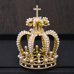 Baroque Crystal Faux Pearl Crown Tiara Women Wedding Hair Accessories