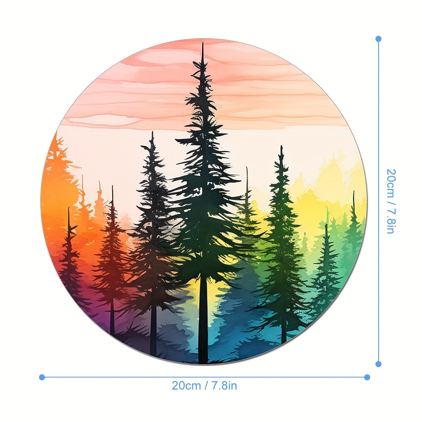 Rainbow Pine Trees Round Mouse Mat Non Slip Rubber Base Mousepad Small Size