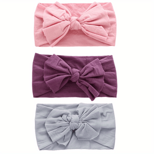 3pcs Bow Soft Nylon Elastic Headbands Hair Accessories for Baby Girls