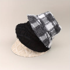 Plaid Block Basin Hat Hip Hop Sunscreen Fishermen Cap For Women