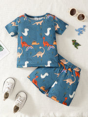 2pcs Baby Boys Dinosaur T shirt & Shorts Set Clothes