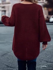 Criss Cross V Neck Solid Sweater Plus Size Lantern Sleeve Casual Sweater